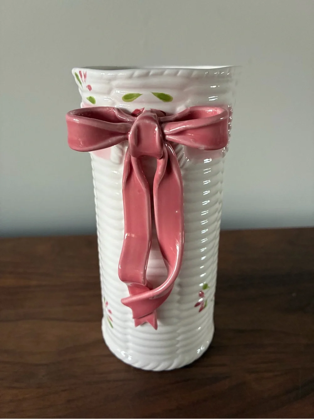 Vintage Pink Bow Ceramic Vase | Coquette Cottagecore Grandmillennial Floral Deco